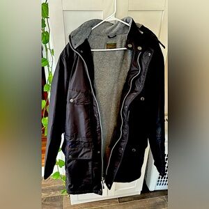 Men’s XL tall black windbreaker jacket with gray fleece lining